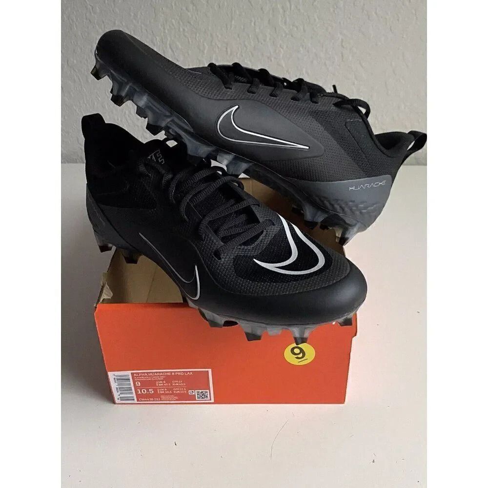 Nike Alpha Huarache 8 Pro Lacrosse Black Cleats CW4439-011 Men’s Sz 9‎ NEW